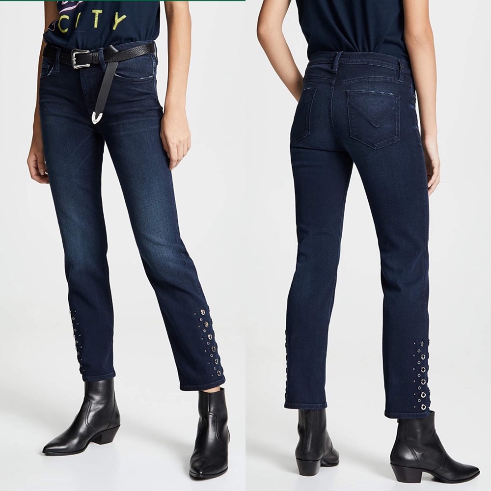 HUDSON Nico Mid Rise Cigarette Jeans w/ Grommet Detail 5 Pocket Blue Size 27 NEW